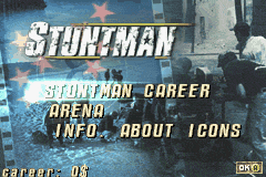 Stuntman title screen for GameBoy Advance